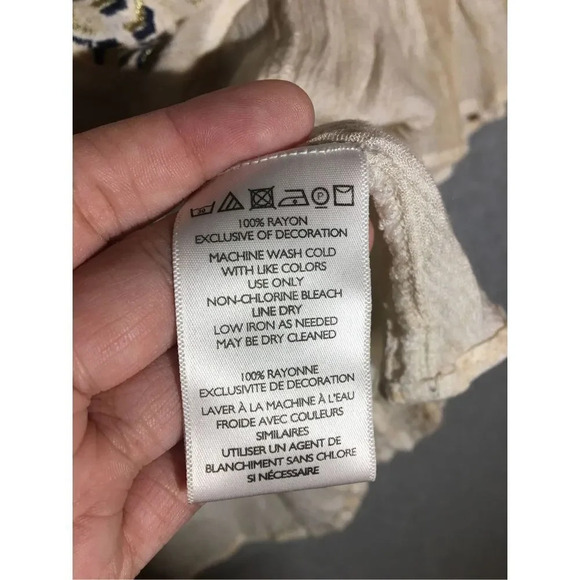 Womens Ecote Blouse V Neck Cropped Embroidery Tie Front Colorful Tan Boho - Picture 6 of 6